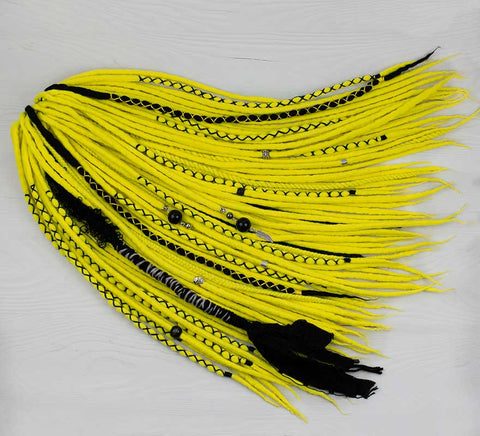 Neon yellow one-of-a-kind wool dreads, braids and twist