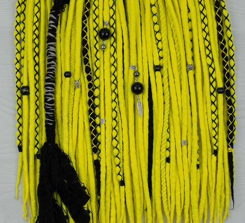 Neon yellow one-of-a-kind wool dreads, braids and twist