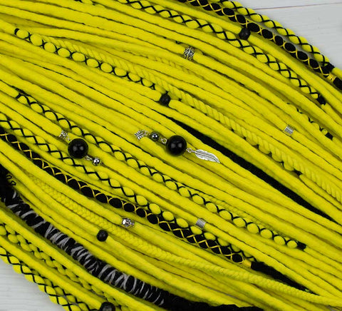 Neon yellow one-of-a-kind wool dreads, braids and twist