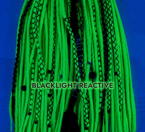 Neon yellow one-of-a-kind wool dreads, braids and twist