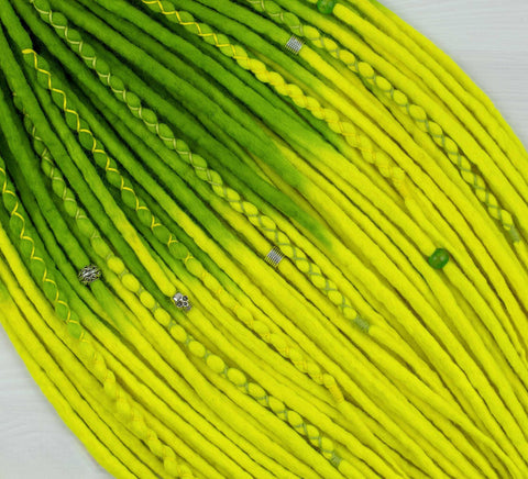 Citrus ombre wool dreadlocks with neon green roots