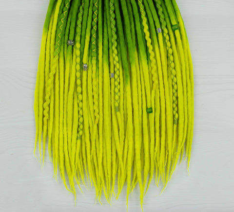 Citrus ombre wool dreadlocks with neon green roots