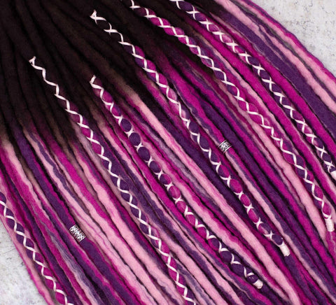 Hydrangea ombre wool dreadlocks with coffee brown roots