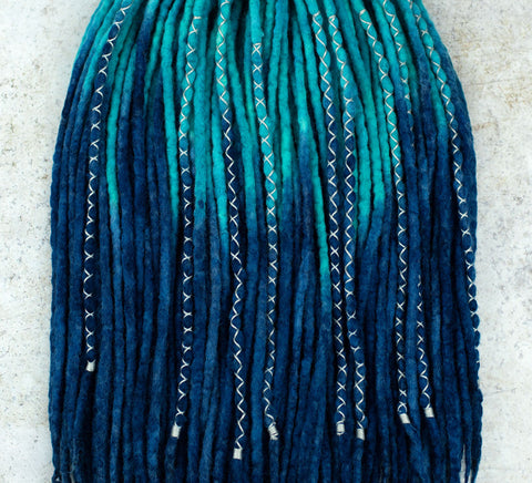Jeans blue ombre wool dreadlock extensions - full set (60 DE)