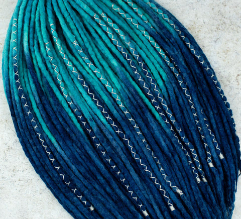 Jeans blue ombre wool dreadlock extensions - full set (60 DE)