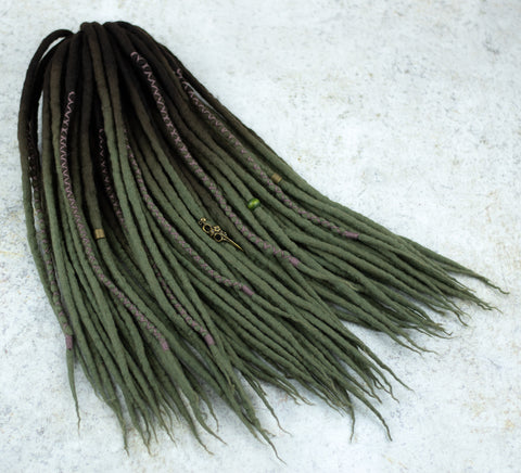 Moss ombre wool dreads with dark brown roots