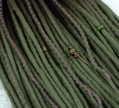 Moss ombre wool dreads with dark brown roots