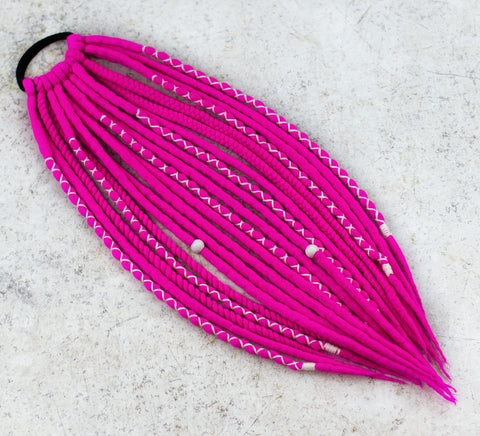Neon Pink Wool Dreads Ponytail