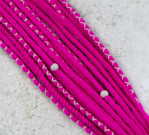 Neon Pink Wool Dreads Ponytail