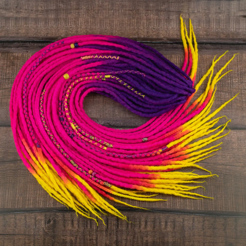 Neon queen ombre wool dreadlock extensions