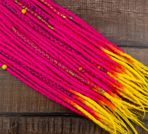 Neon queen ombre wool dreadlock extensions