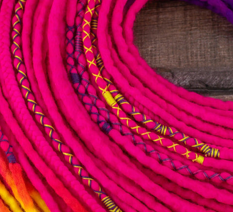 Neon queen ombre wool dreadlock extensions