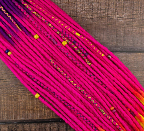 Neon queen ombre wool dreadlock extensions