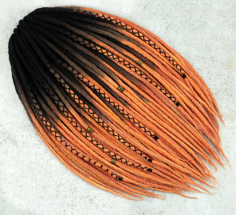 Pumpkin ombre wool dreads with black roots