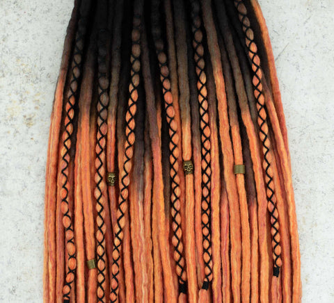 Pumpkin ombre wool dreads with black roots