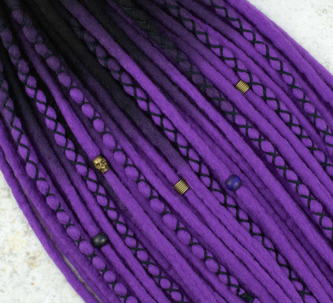 Purple ombre wool dreadlocks with black roots