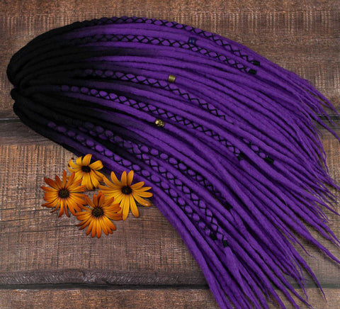 Purple ombre wool dreadlocks with black roots