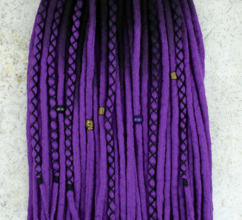 Purple ombre wool dreadlocks with black roots