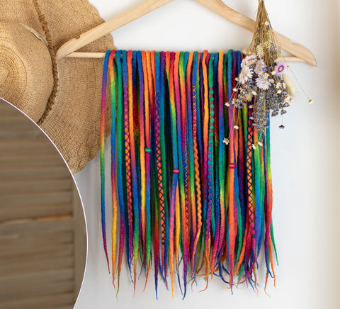 Rainbow full set – 60 double ended wool dreads