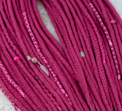 Raspberry wool dreadlocks