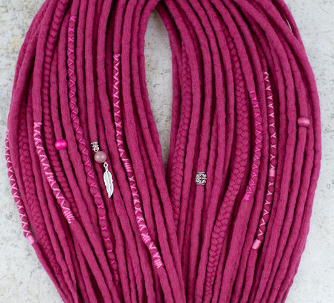 Raspberry wool dreadlocks
