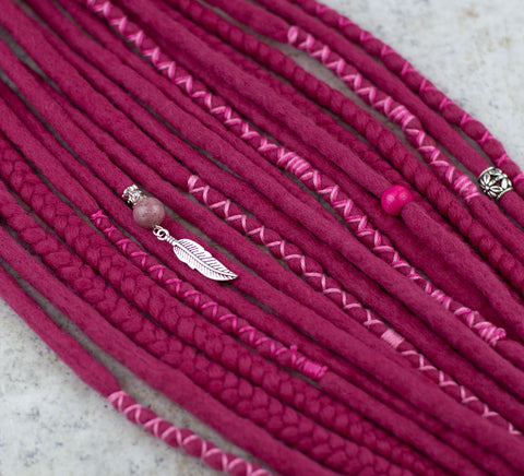 Raspberry Wool Dreads Ponytail