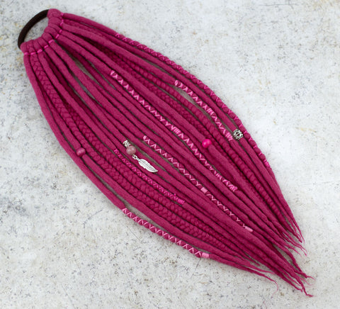 Raspberry Wool Dreads Ponytail