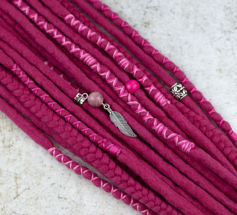 Raspberry Wool Dreads Ponytail