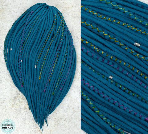 Peacock wool dreadlocks