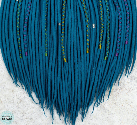 Peacock wool dreadlocks